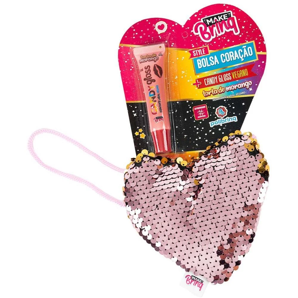 MAQUIAGEM E BELEZA INFANTIL MAKE BRINQ BOLSA CORACAO+GLOSS POLIBRINQ (UNIDADE)