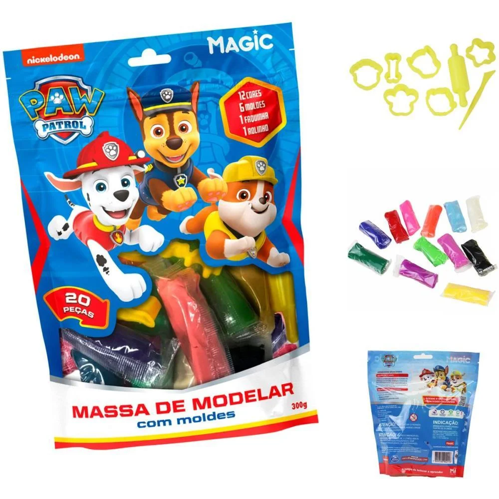 MASSA PARA MODELAR CRIATIVA P. CANINA CHASE 300G 12CORES/6 MAGIC KIDS (UNIDADE)