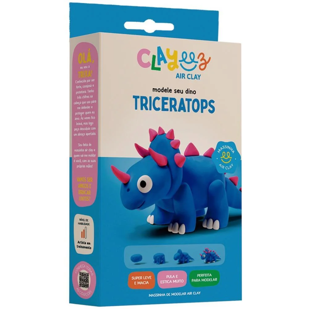MASSA PARA MODELAR CRIATIVA CLAYEEZ TRICERATOPS 38G DOCE BRINQUEDO (UNIDADE)