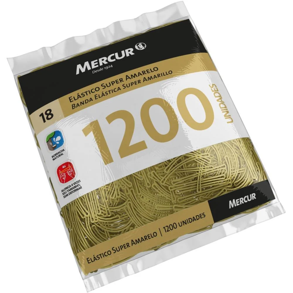 ELASTICO AMARELO N.18 SUPER 1200PCS MERCUR (PACOTE)