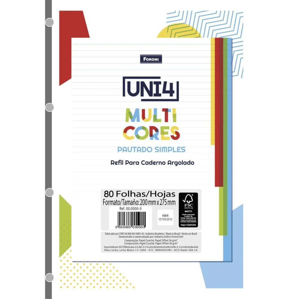 BLOCO PARA FICHARIO UNIVERSIT. FOROFLEX  CORES 80FLS. FORONI (PCT.C/05)