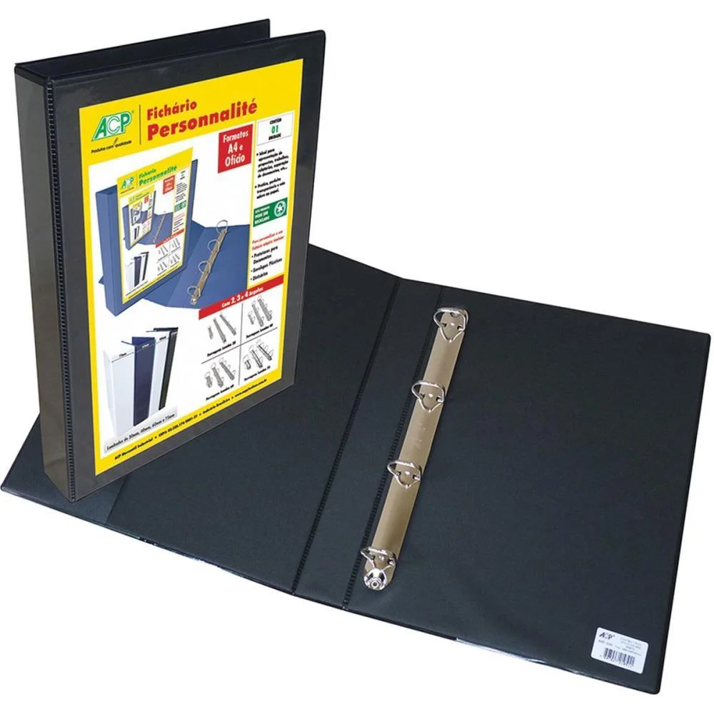 FICHARIO DE PVC PERSONALITE A4 40MM 4 ARG.PRET ACP (UNIDADE)