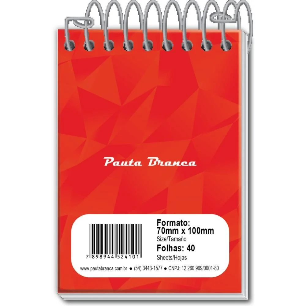 CADERNETA APONTAMENTO 1/16 ESPIRAL 40FLS. PAUTA BRANCA (PCT.C/40)