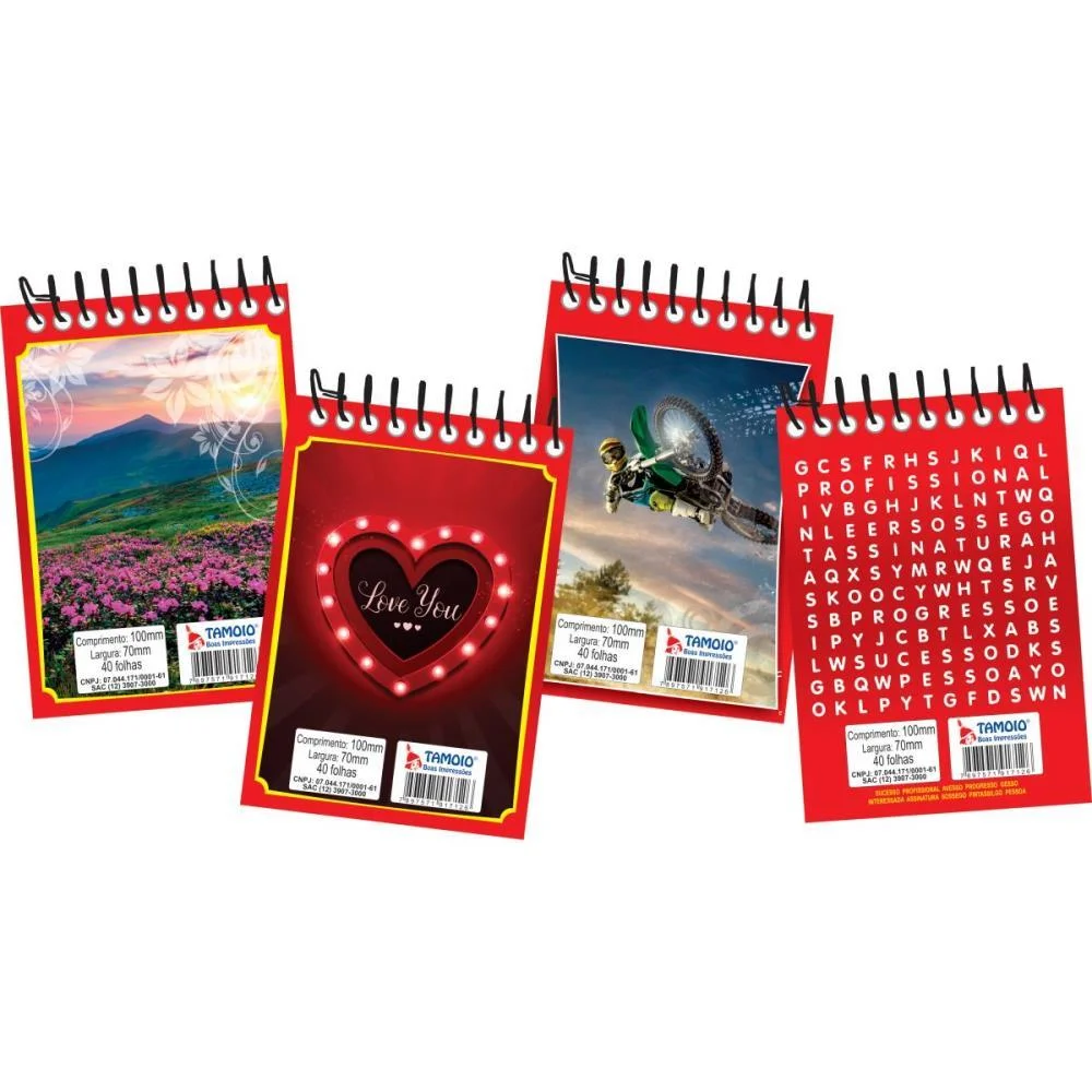 CADERNETA APONTAMENTO 1/16 ESPIRAL SORTIDOS 40FLS. TAMOIO (PCT.C/40)