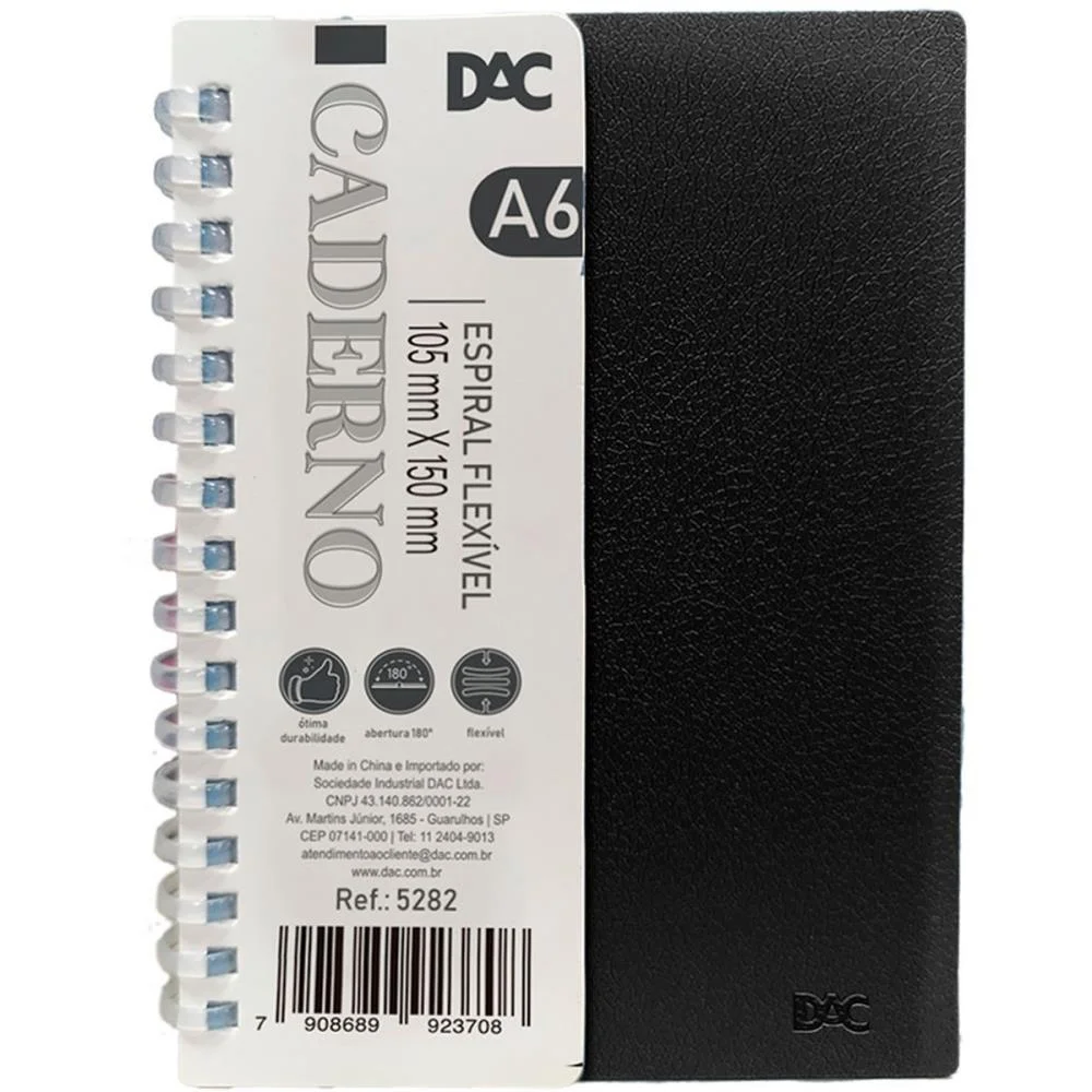 CADERNETA ESPIRAL CAPA DURA PRETO ESPIRAL SMART PP 80F. DAC (UNIDADE)