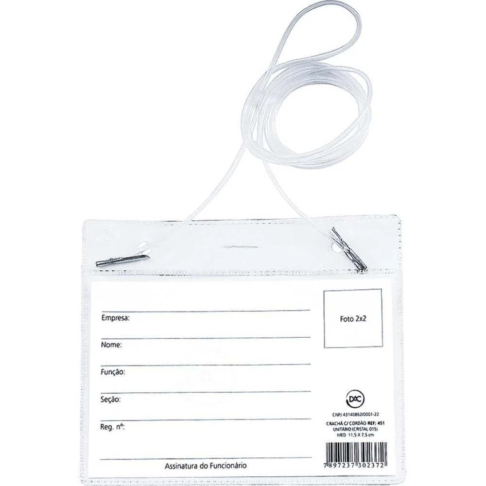 CRACHA COM CORDAO PVC 11,5X7,5 CM.(0,15) DAC (PCT.C/50)