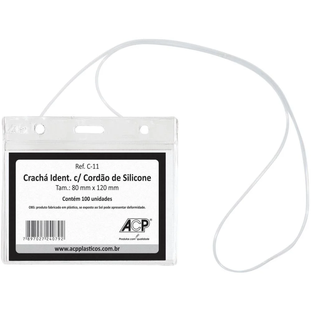 CRACHA COM CORDAO CRISTAL C/CORDAO SILICONE 8X12 ACP (PCT.C/100)