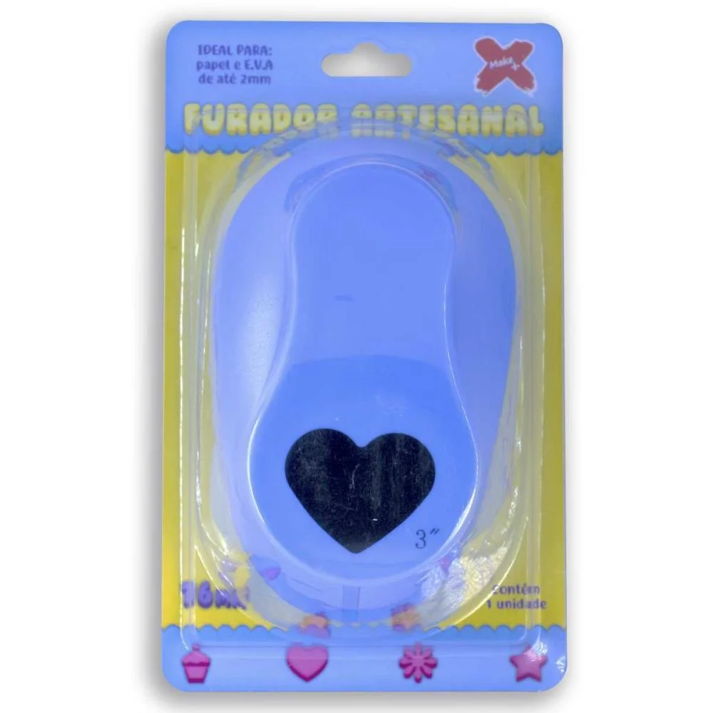 FURADOR PAPEL E EVA GIGANTE CORACAO 76MM MAKE+ (UNIDADE)