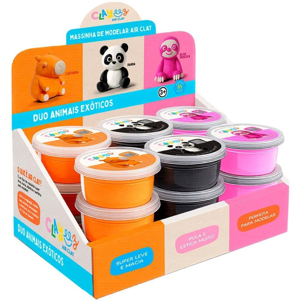 MASSA PARA MODELAR CRIATIVA CLAYEEZ ANIMAIS EXOTICOS 12G(S DOCE BRINQUEDO (DP.C/18)