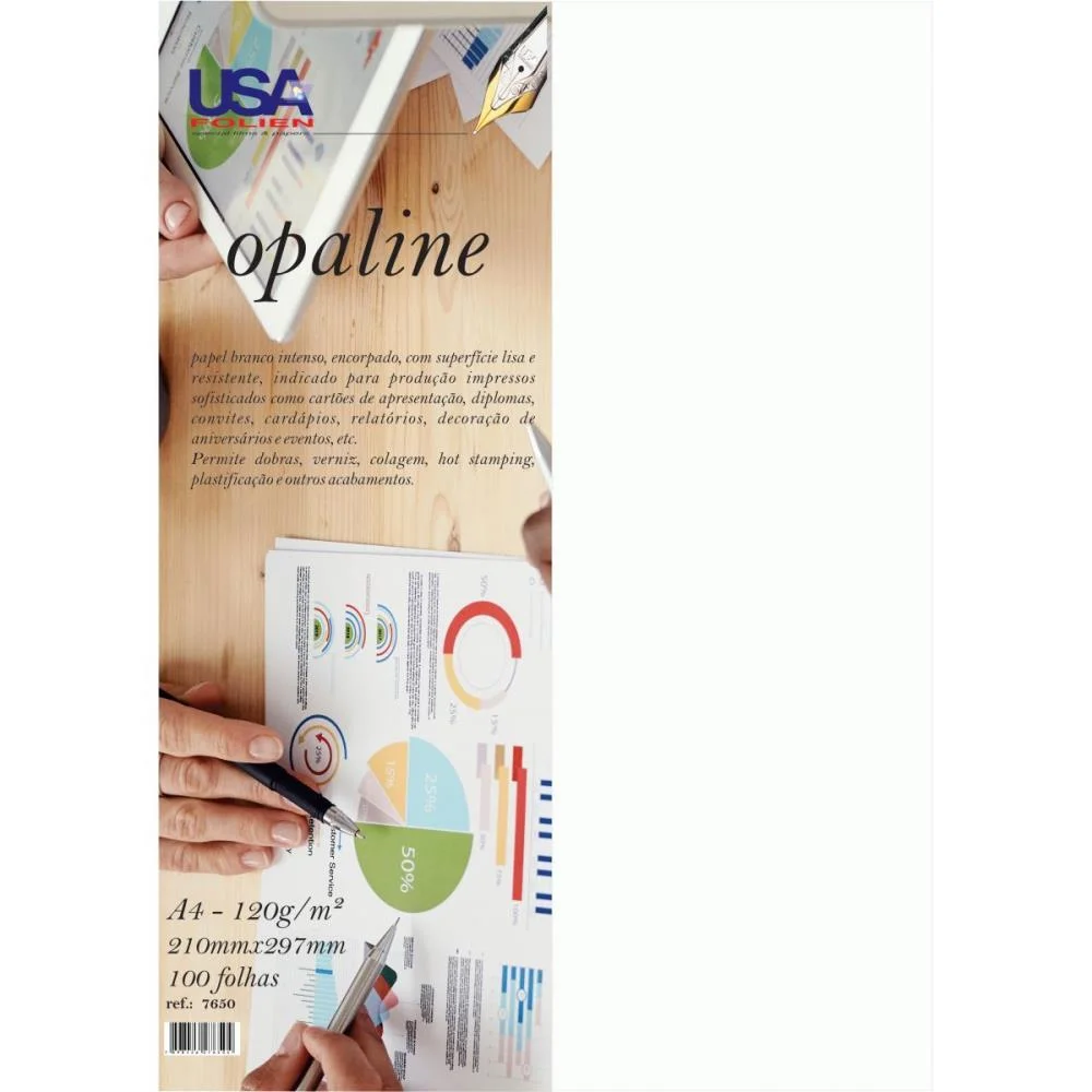 PAPEL OPALINE A4 BRANCO NACIONAL 120G USA FOLIEN (PCT.C/100)