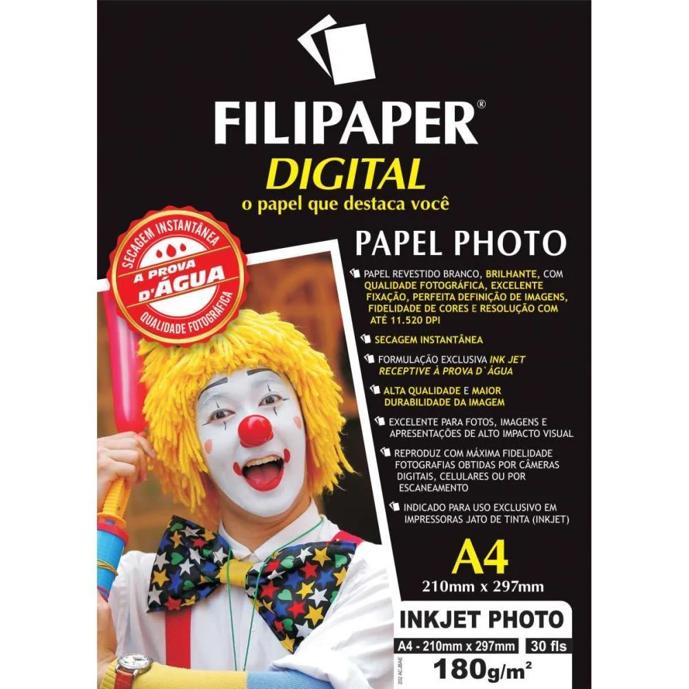 PAPEL FOTOGRAFICO INKJET A4 PHOTO PROFISSIONAL 180G FILIPERSON (CX.C/30)
