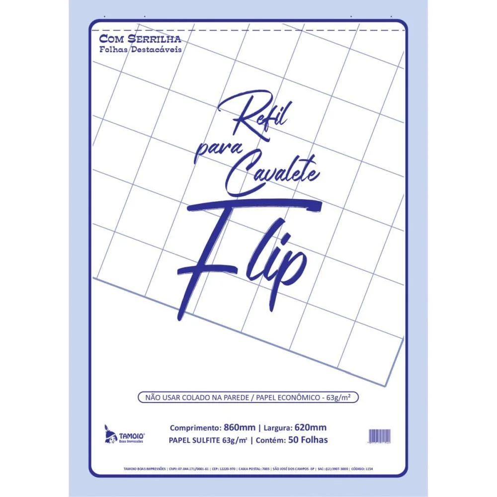 PAPEL PARA FLIP-CHART SERRILHADO 62X86CM 63G. 50FLS. TAMOIO (PCT.C/05)
