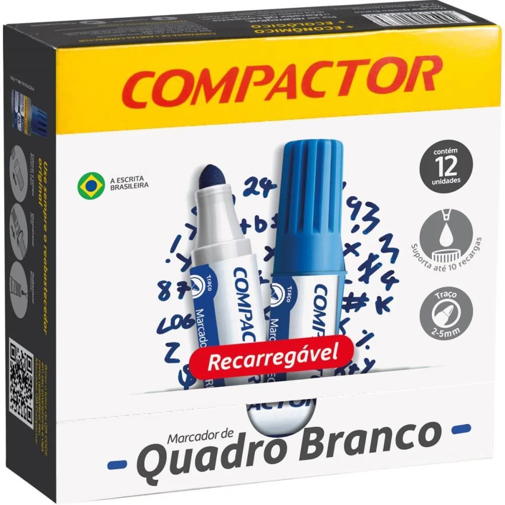 PINCEL QUADRO BRANCO QB RECARREGAVEL AZUL COMPACTOR (CX.C/12)