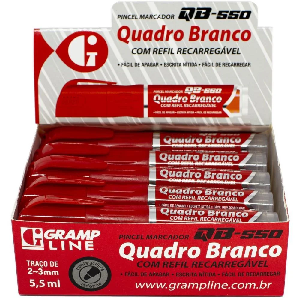 PINCEL QUADRO BRANCO QB550 RECARREGAVEL VERMELHO GRAMP LINE (DP.C/10)
