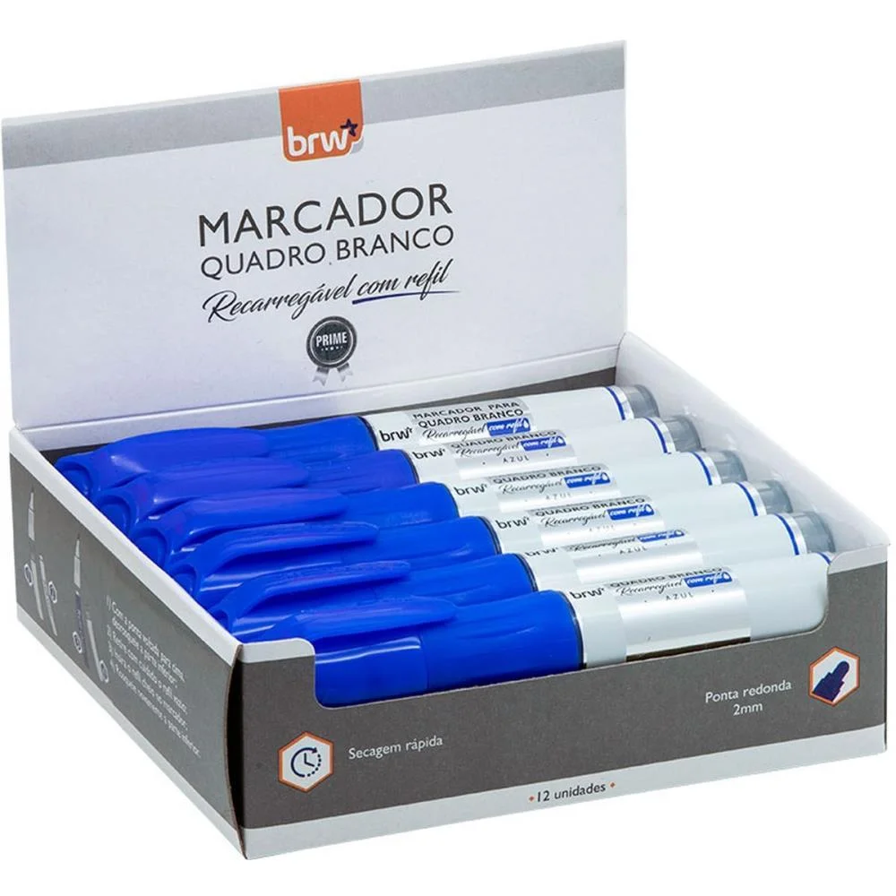 PINCEL QUADRO BRANCO RECARREGAVEL AZUL BRW (CX.C/12)