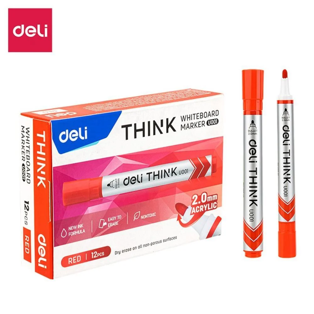 PINCEL QUADRO BRANCO PONTA REDONDA 2,0MM VERMELHO DELI (CX.C/12)