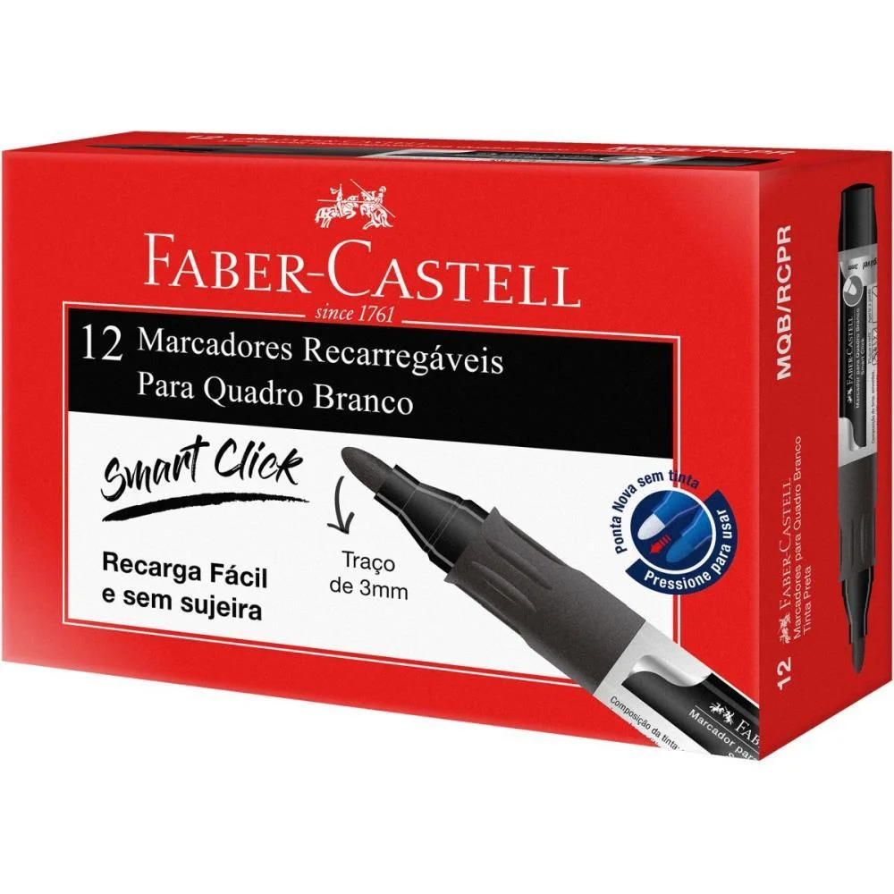 PINCEL QUADRO BRANCO RECARREGAVEL PRETO FABER-CASTELL (CX.C/12)