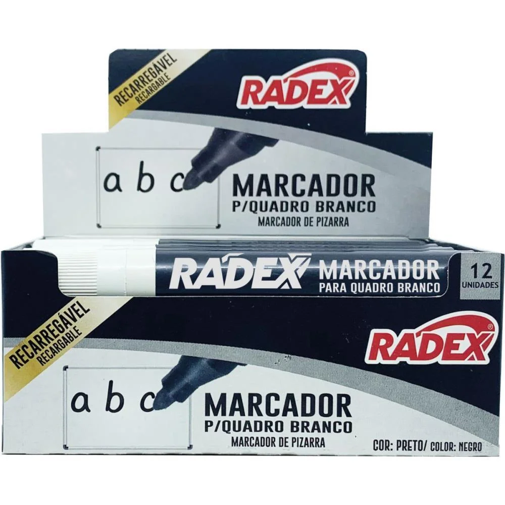PINCEL QUADRO BRANCO RECARREGAVEL PRETO RADEX (CX.C/12)