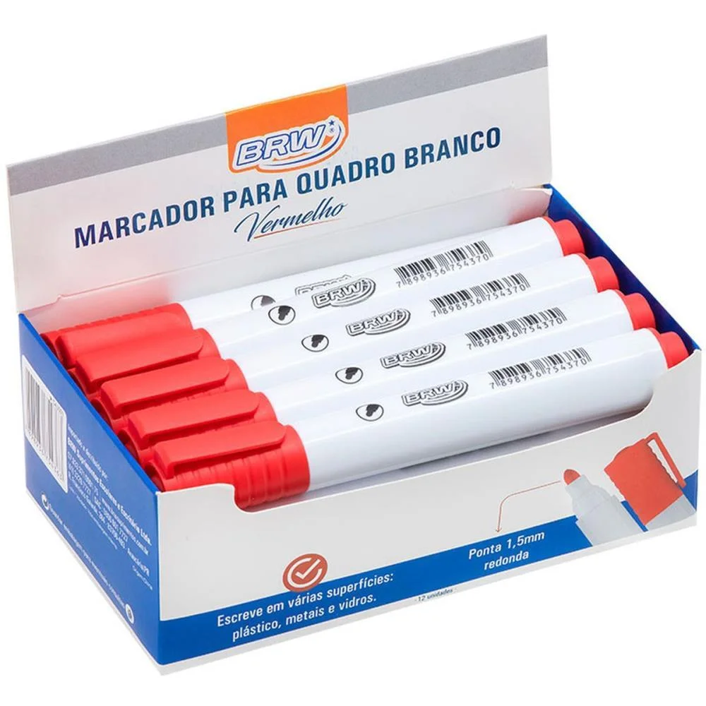 PINCEL QUADRO BRANCO VERMELHO BRW (CX.C/12)