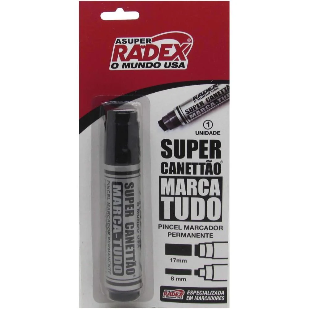 PINCEL MARCADOR PERMANENTE SUPER CANETAO 17MM PRETO RADEX (BLISTER)