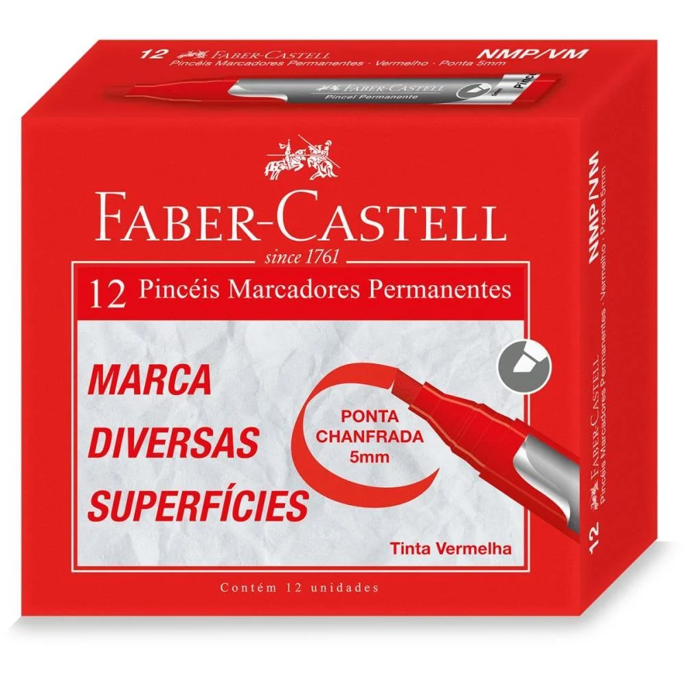 PINCEL MARCADOR PERMANENTE VERMELHO FABER-CASTELL (CX.C/12)