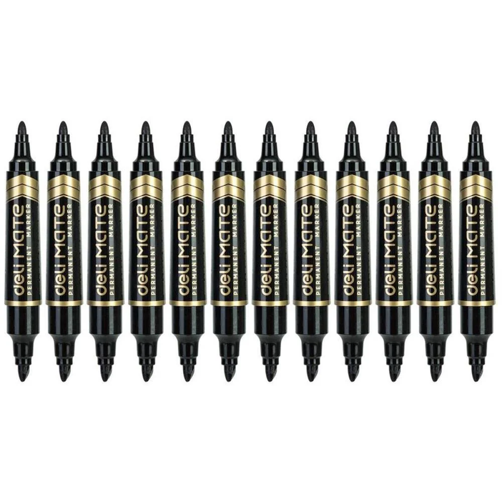 PINCEL MARCADOR PERMANENTE PONTA CHANFRADA DUAS PONTAS PT DELI (CX.C/10)