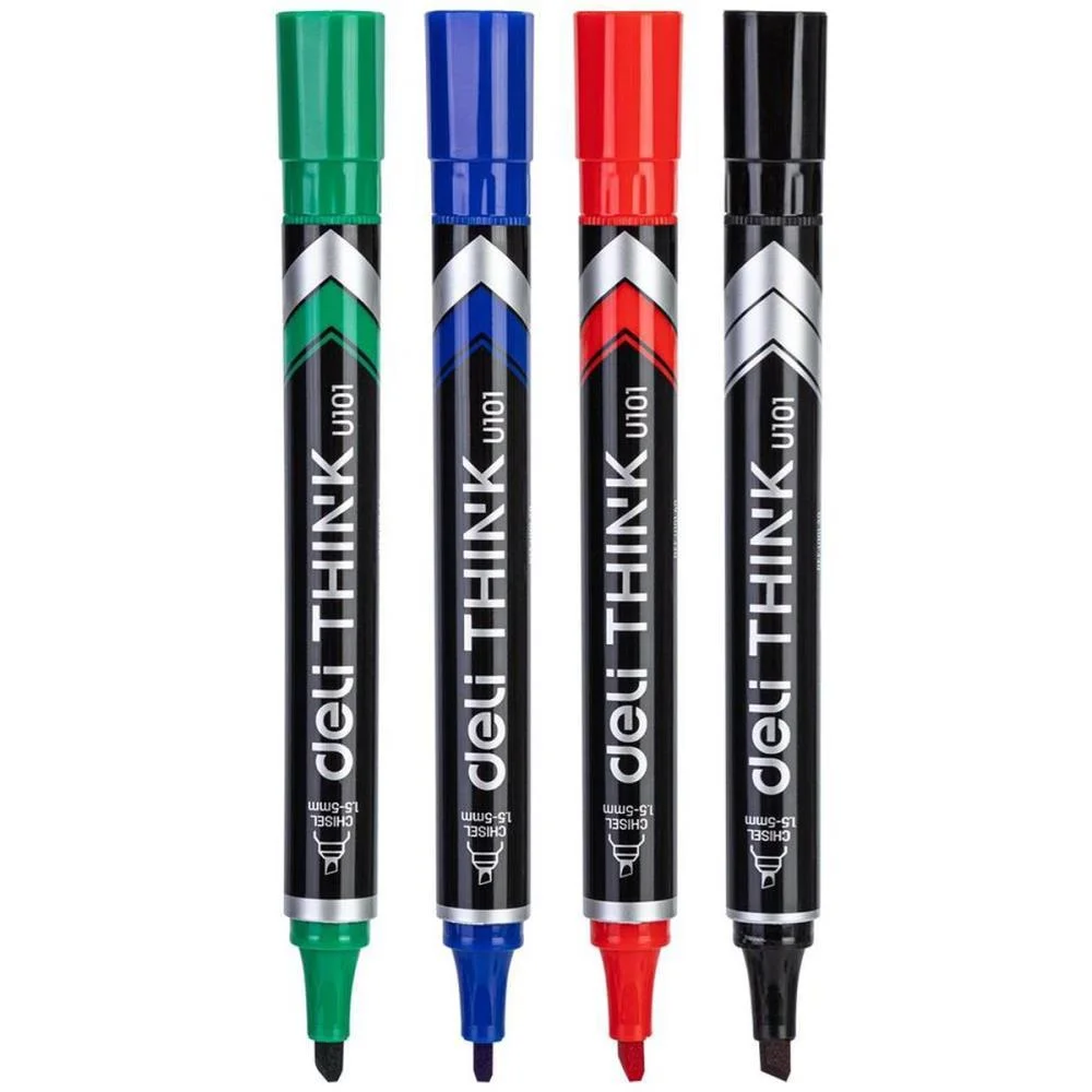 PINCEL MARCADOR PERMANENTE PONTA CHANFRADA 4 CORES DELI (BLISTER)