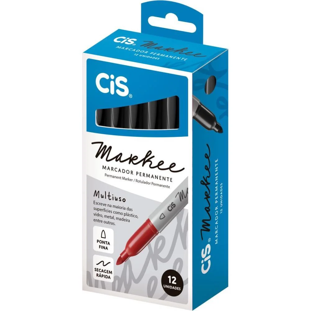 PINCEL MARCADOR PERMANENTE CIS MARKEE FINO PRETO SERTIC (CX.C/12)