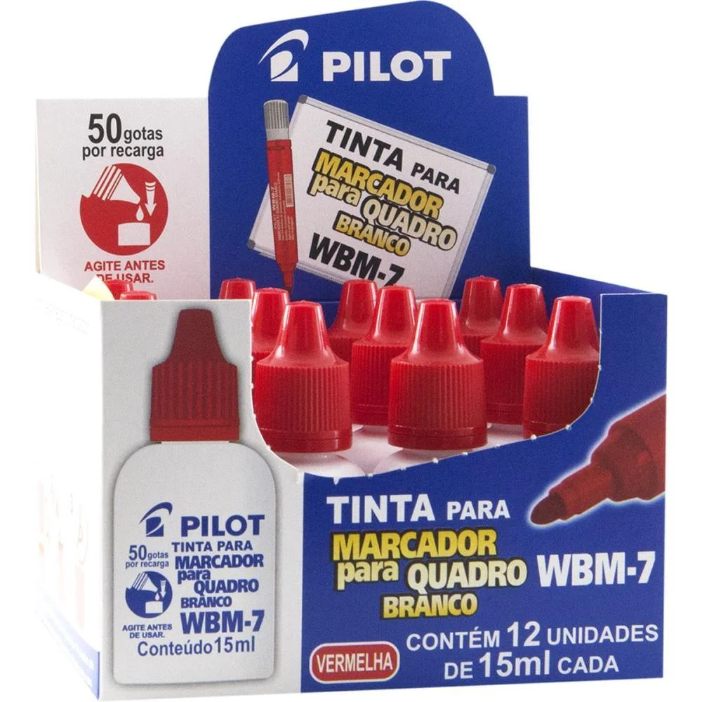 TINTA MARCADOR QUADRO BRANCO REABASTECEDOR WBM-7 VERM.15ML PILOT (CX.C/12)