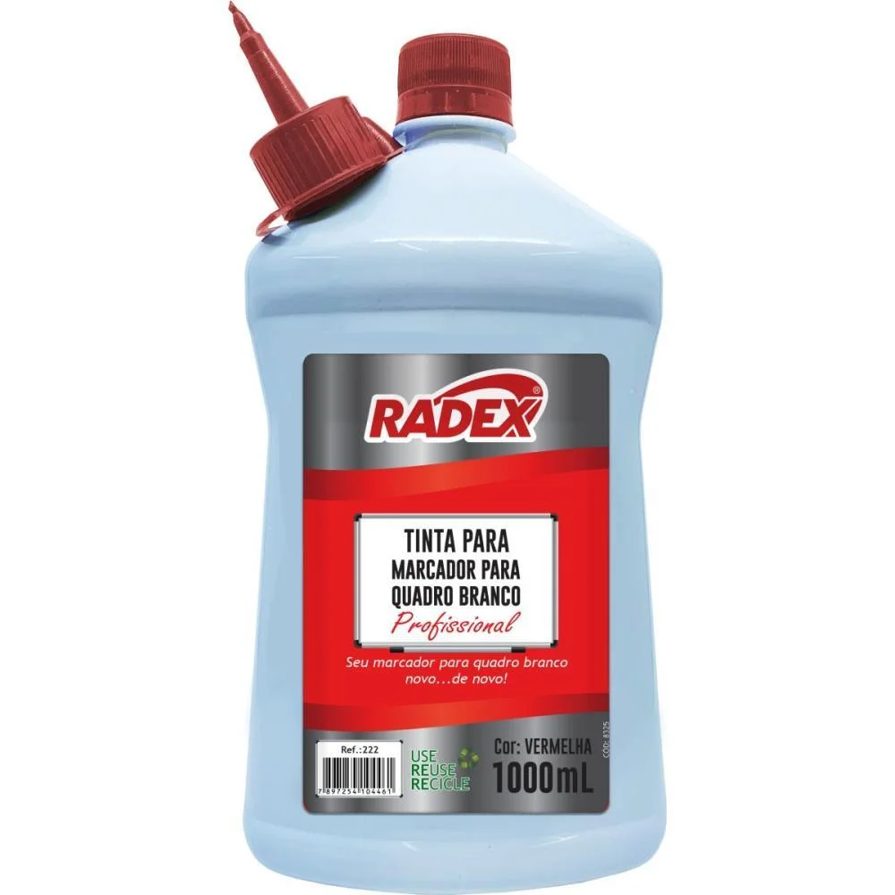 TINTA MARCADOR QUADRO BRANCO REABASTECEDOR 1000ML VERMELHO RADEX (UNIDADE)
