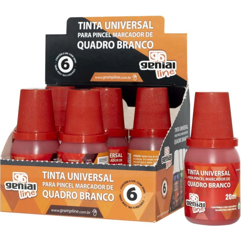 TINTA MARCADOR QUADRO BRANCO REABASTECEDOR GENIAL 20ML VERM GRAMP LINE (CX.C/06)