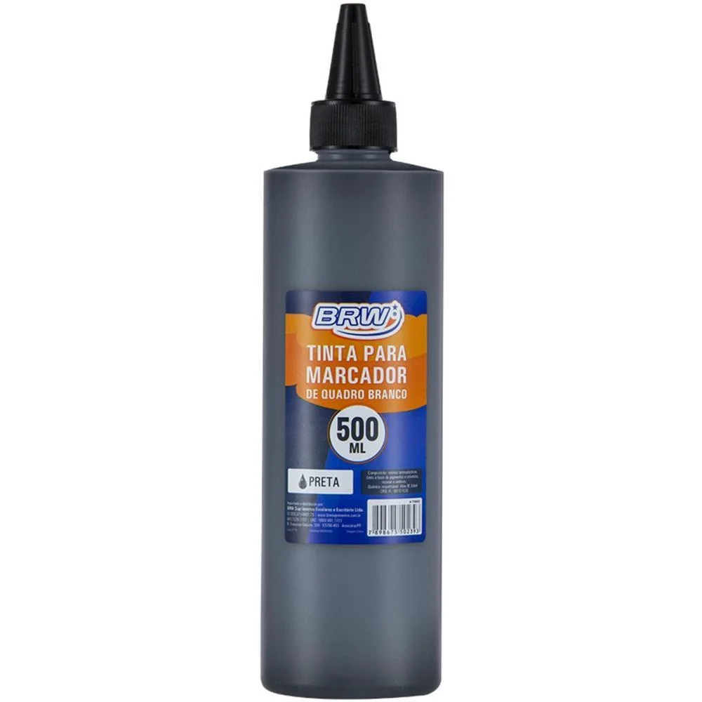 TINTA MARCADOR QUADRO BRANCO REABASTECEDOR PRETO 500ML BRW (UNIDADE)