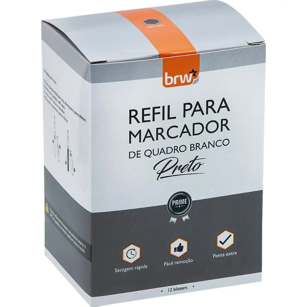 TINTA MARCADOR QUADRO BRANCO REFIL 5,5ML PRETO BRW (CX.C/12)