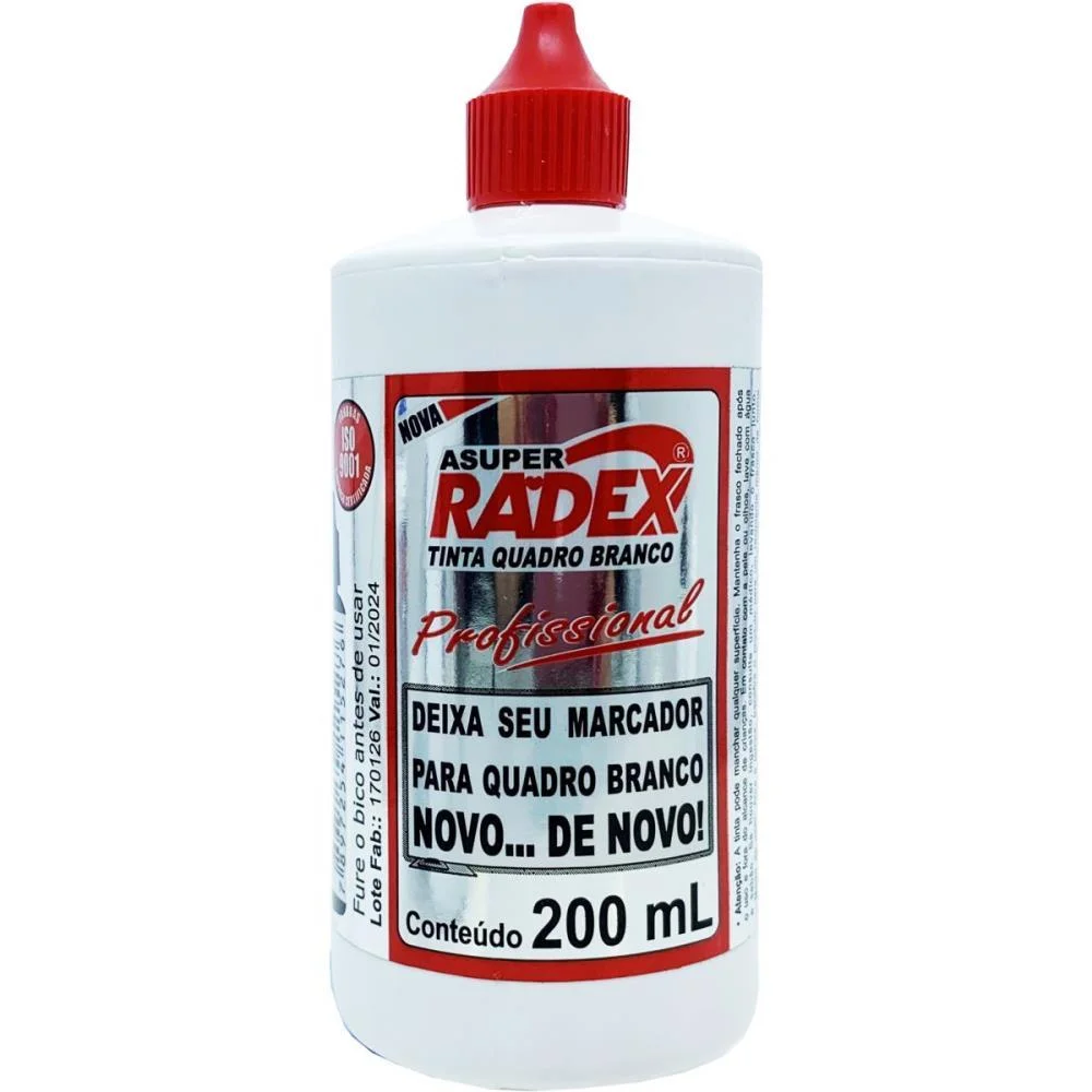 TINTA MARCADOR QUADRO BRANCO REABASTECEDOR 200ML VERMELHO RADEX (UNIDADE)