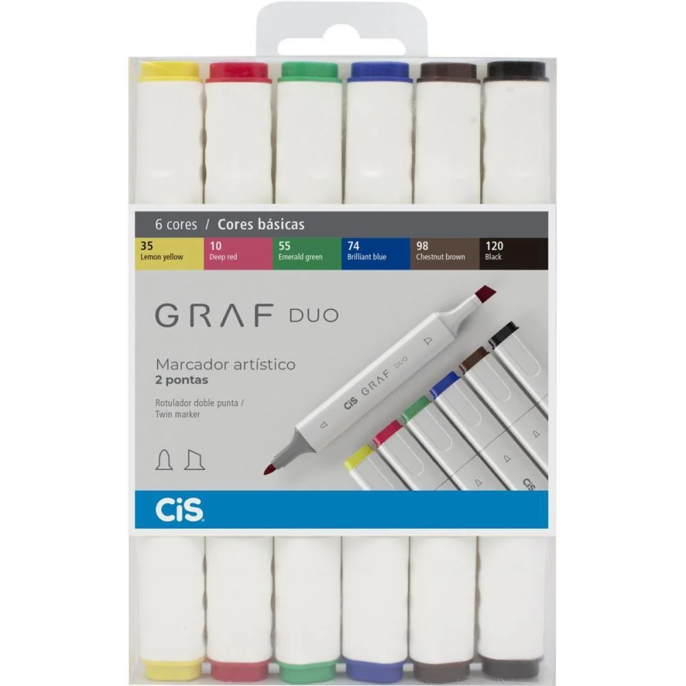 MARCADOR ARTISTICO CIS GRAF DUO 2PONTAS 6 CORES SERTIC (ESTOJO)