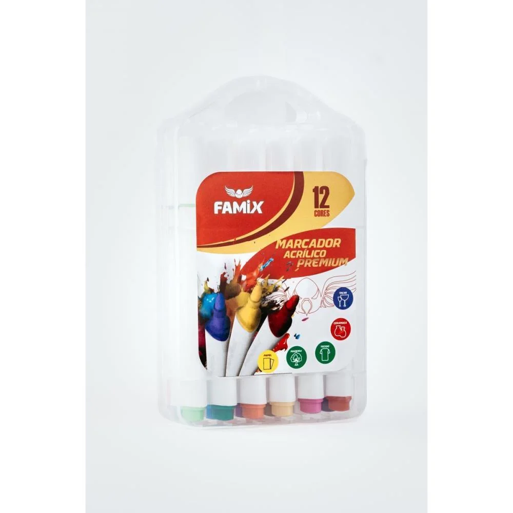 MARCADOR ARTISTICO ACRILICO TRIANGULAR 12 CORES FAMIX (ESTOJO)