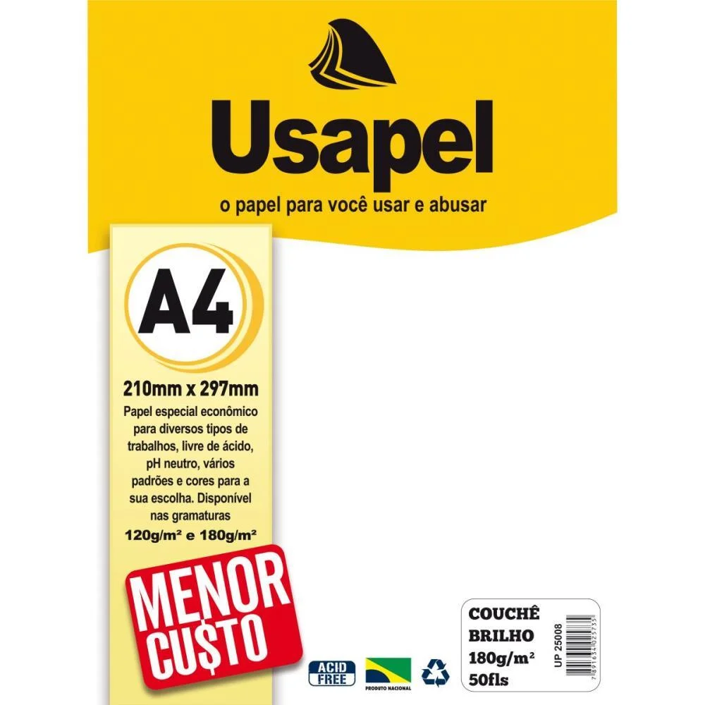 PAPEL A4 COUCHE USAPEL BRANCO 180G. FILIPERSON (PCT.C/50)