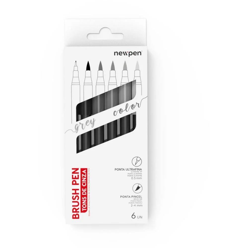 MARCADOR ARTISTICO BRUSH PEN 6 TONS DE CINZA NEWPEN (ESTOJO)