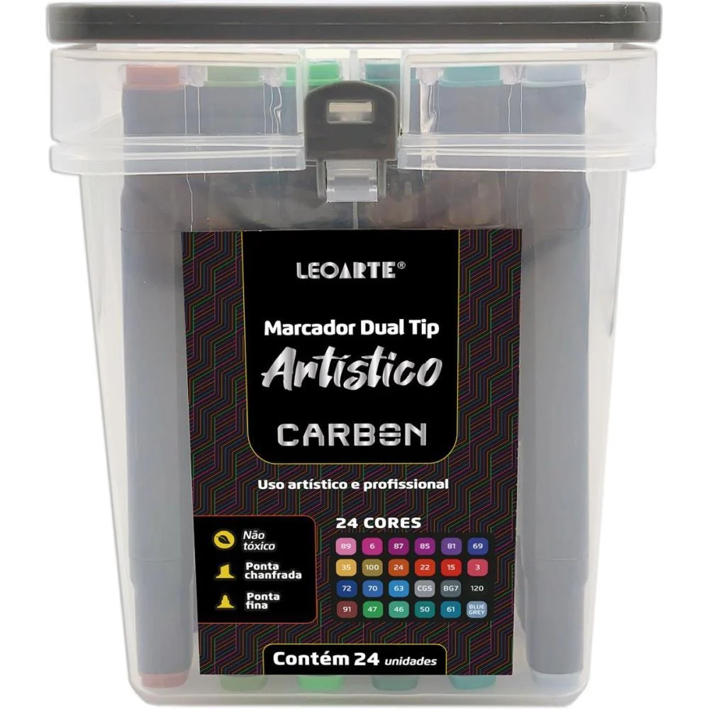 MARCADOR ARTISTICO CARBON LINE DUAL TIP 24 CORES LEONORA (ESTOJO)