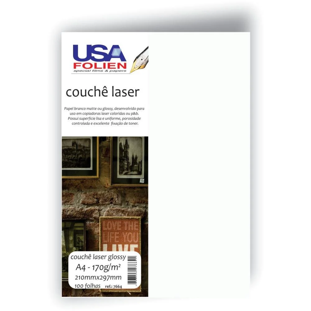 PAPEL A4 COUCHE LASER GLOSSY BRANCO 170G. USA FOLIEN (PCT.C/100)