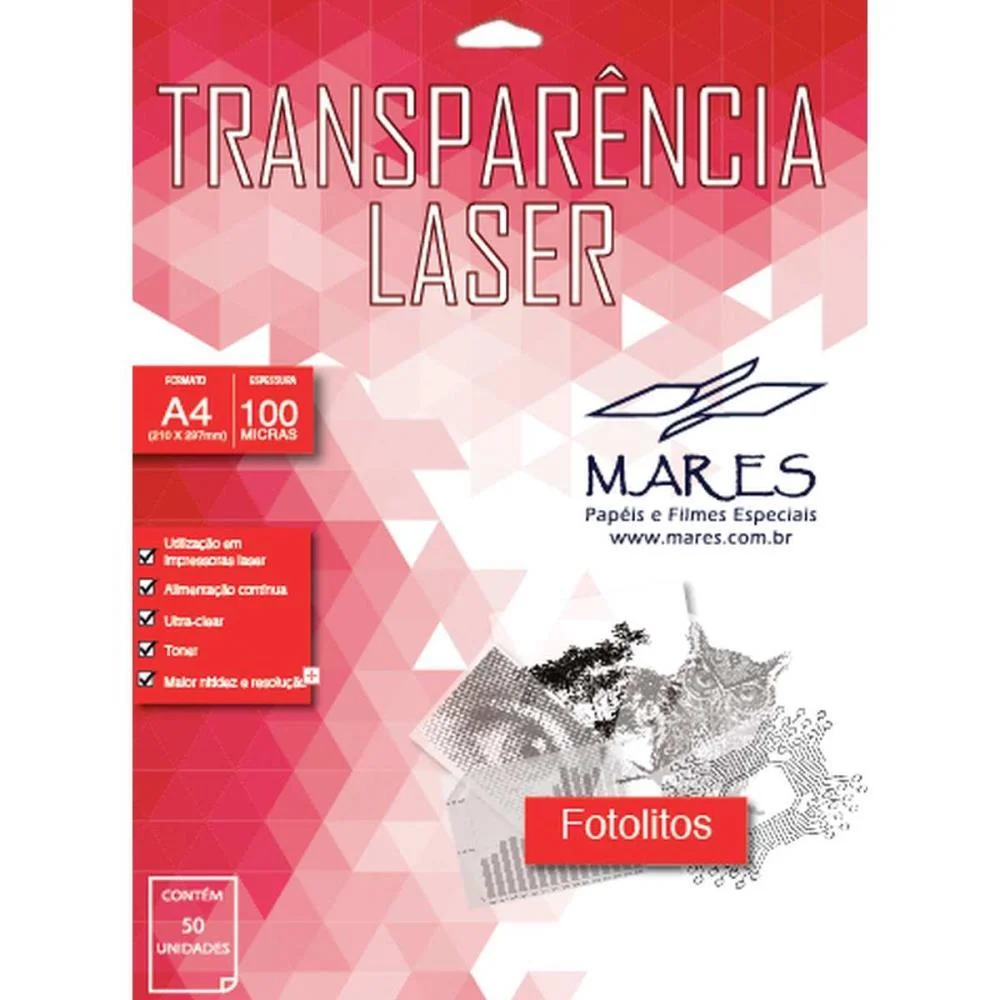 TRANSPARENCIA LASERJET A4 210X297MM. SEM TARJA MARES (CX.C/50)
