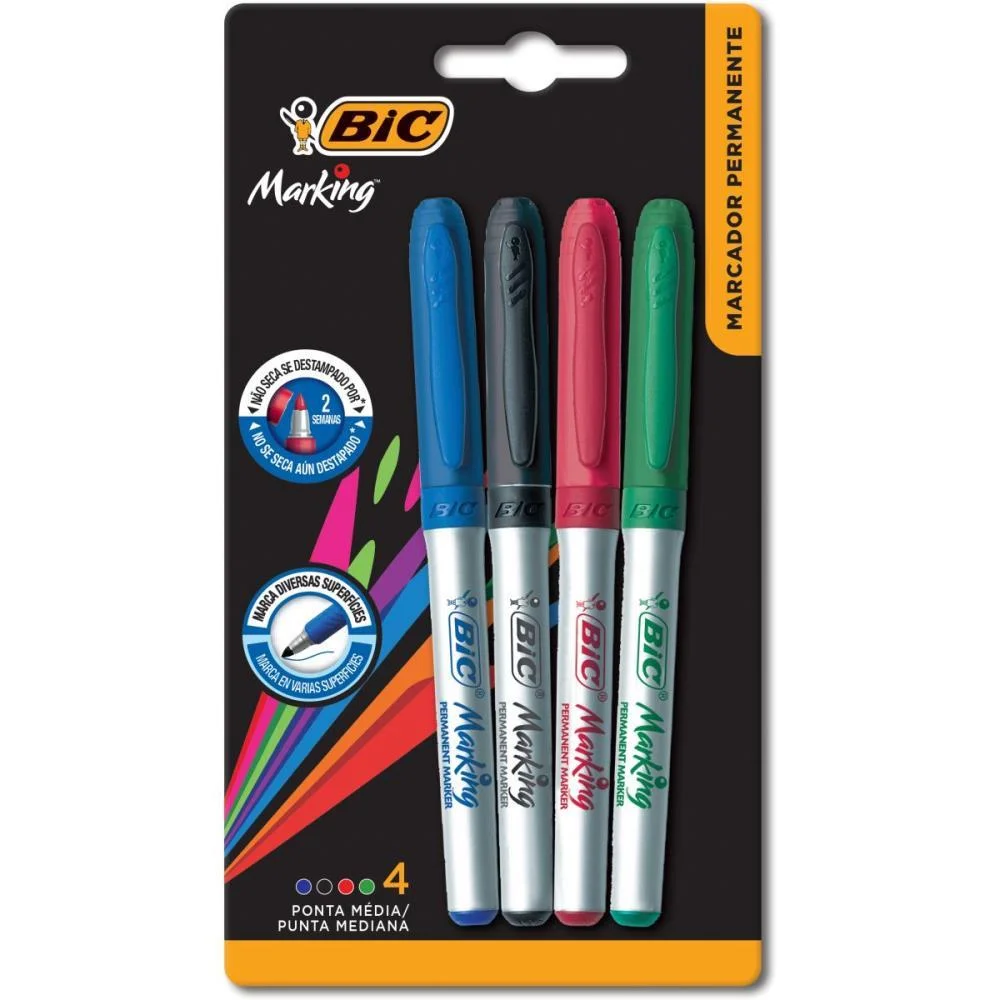 Pincel Marcador Permanente Marking 1.1Mm Az+Vm+Pt+Vd Bic (Bl.c/04)