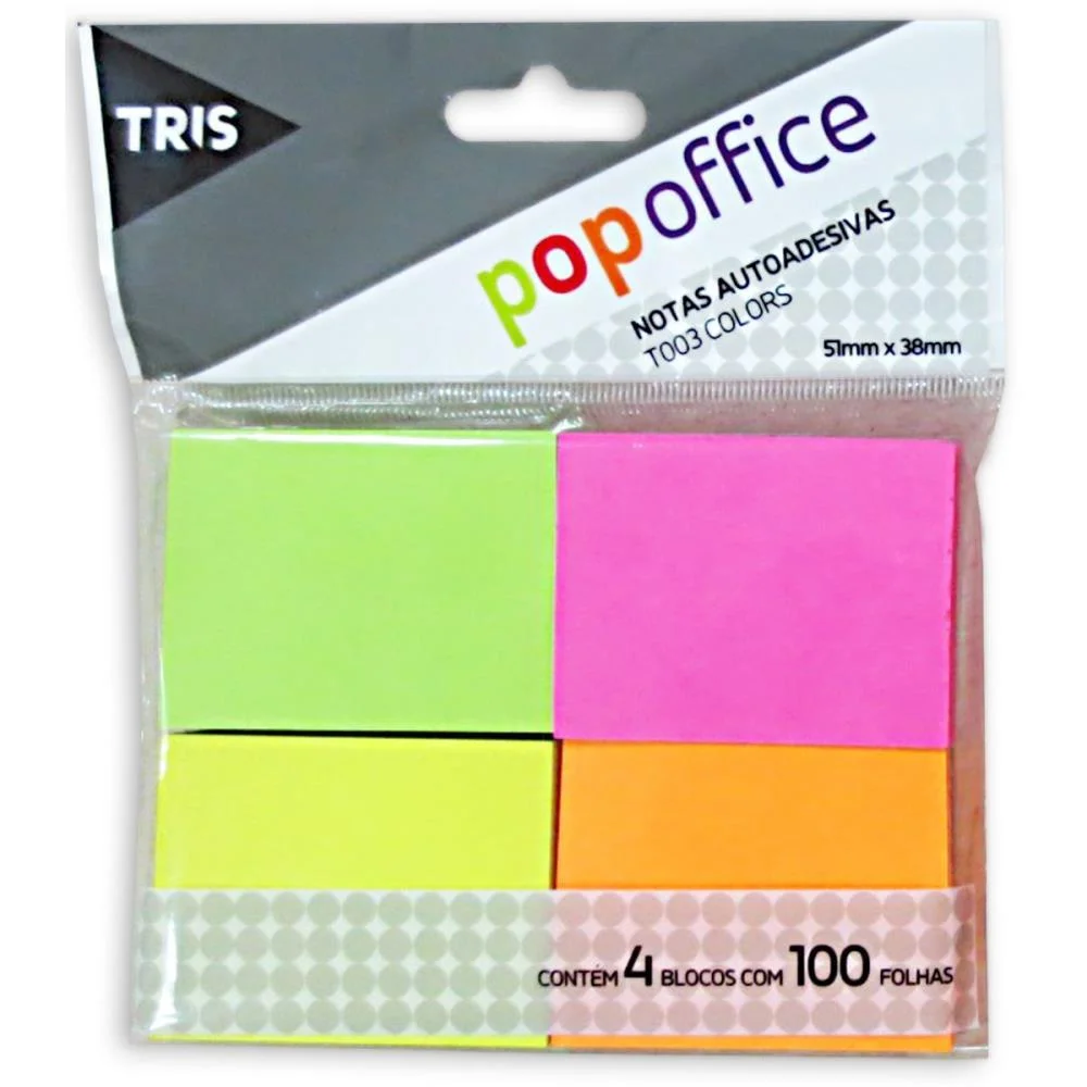 BLOCO DE RECADO AUTOADESIVO POP T003 4CORES 50X40MM 400F. SUMMIT (UNIDADE)