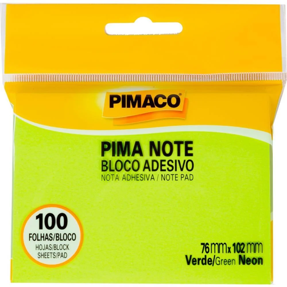 BLOCO DE RECADO AUTOADESIVO PIMANOTE VERDE 76X102MM 100FLS PIMACO (UNIDADE)