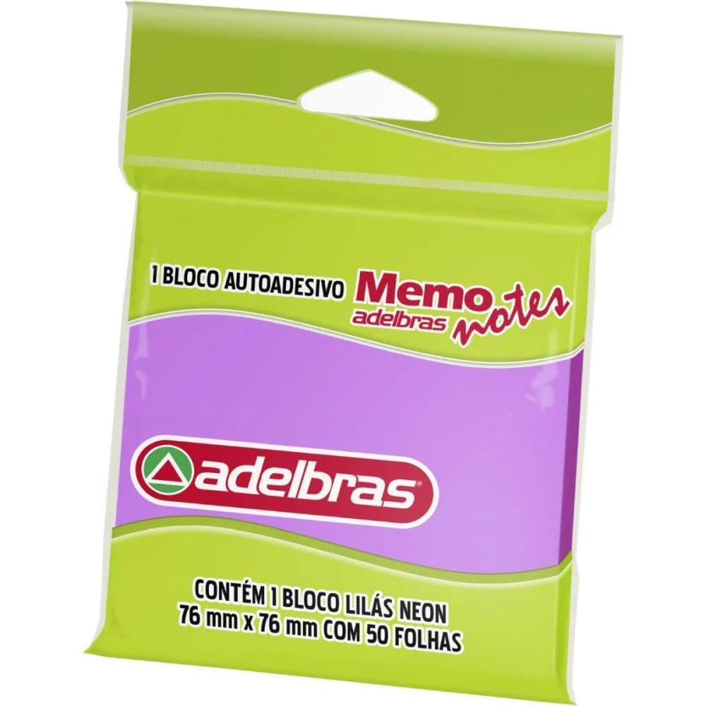 BLOCO DE RECADO AUTOADESIVO MEMONOTE LILAS NEON 76X76 50FL ADELBRAS (UNIDADE)