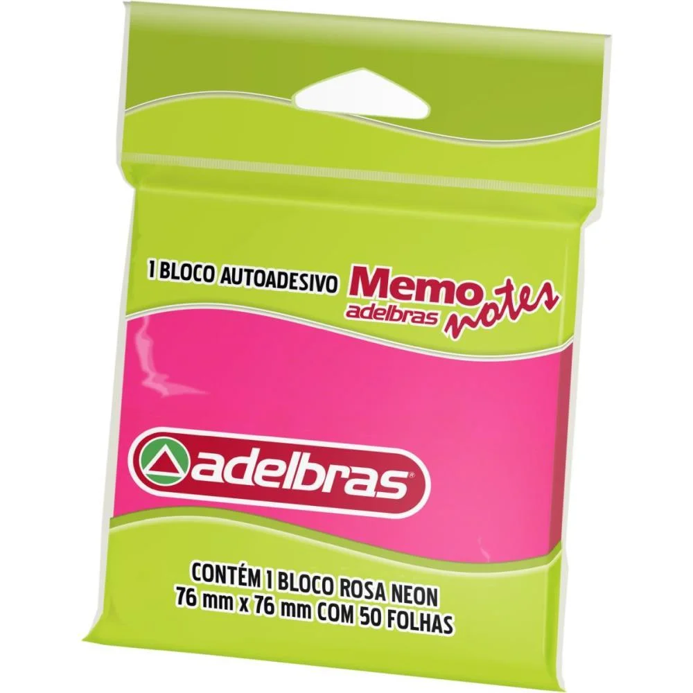 BLOCO DE RECADO AUTOADESIVO MEMONOTE ROSA NEON 76X76 50FLS ADELBRAS (UNIDADE)
