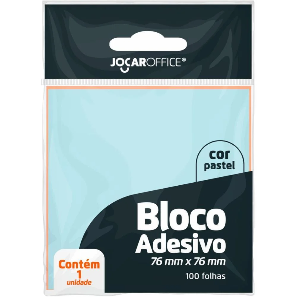 BLOCO DE RECADO AUTOADESIVO JOCAR AZUL PASTEL 76X76 100FLS LEONORA (CX.C/12)
