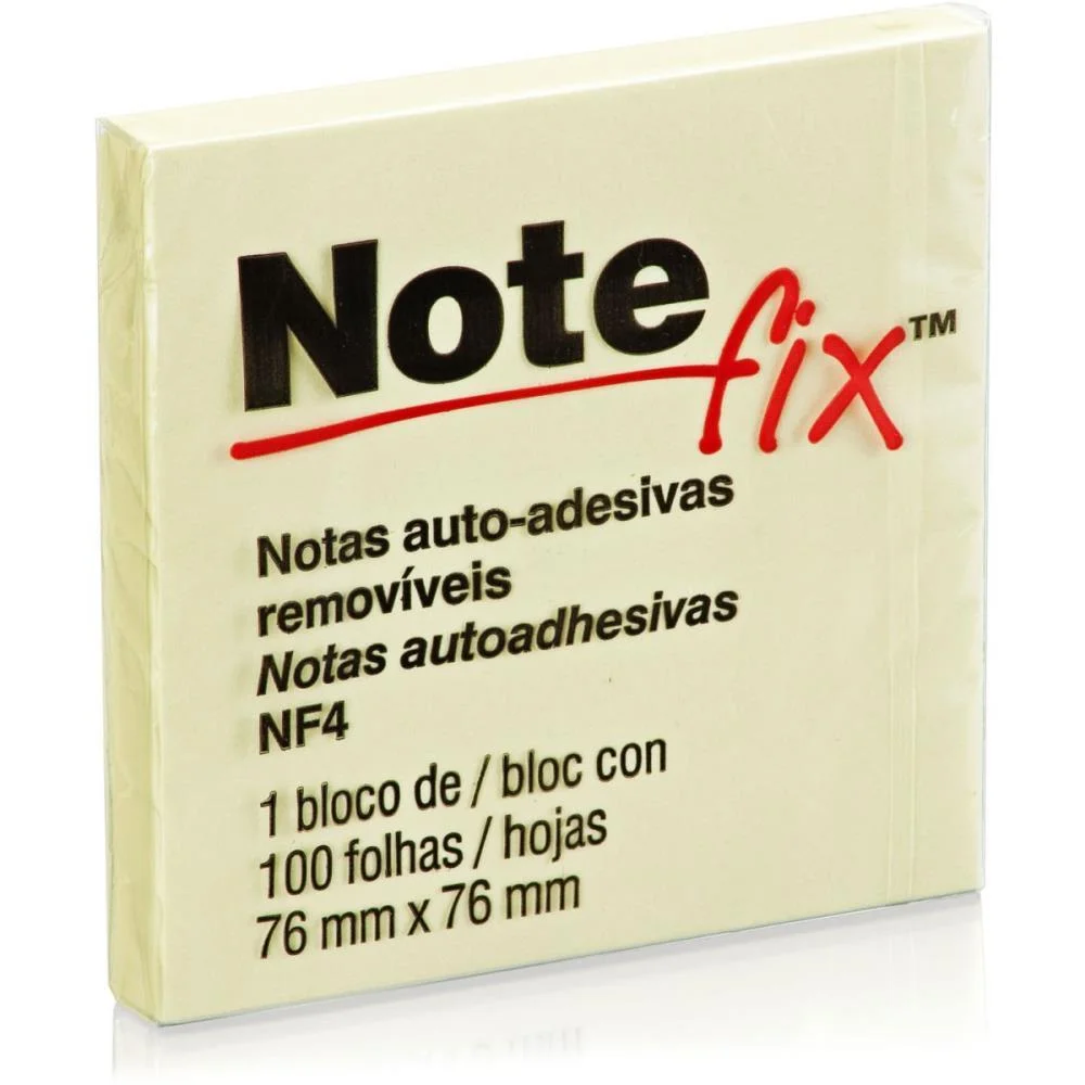 BLOCO DE RECADO AUTOADESIVO NOTEFIX 100F. 76MMX76MM AMAREL 3M (UNIDADE)