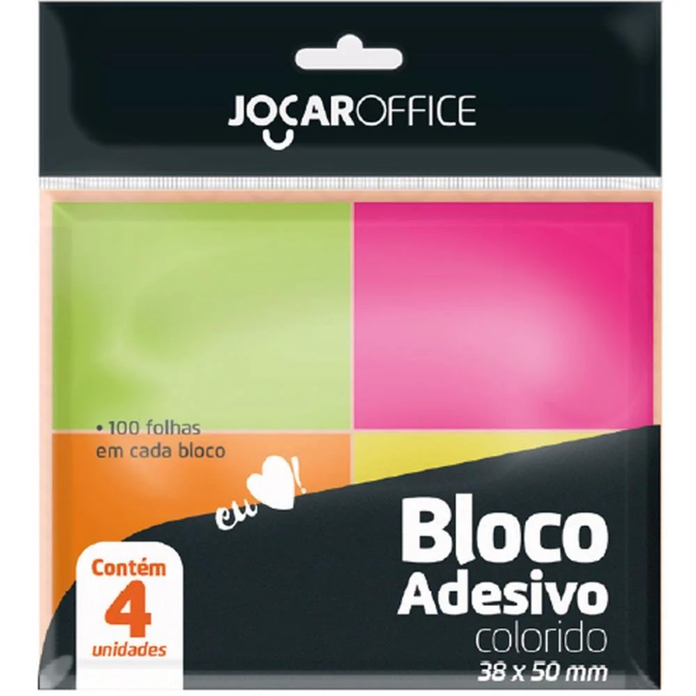 BLOCO DE RECADO AUTOADESIVO JOCAR NEON 38X50 100FLS. LEONORA (BL.C/04)