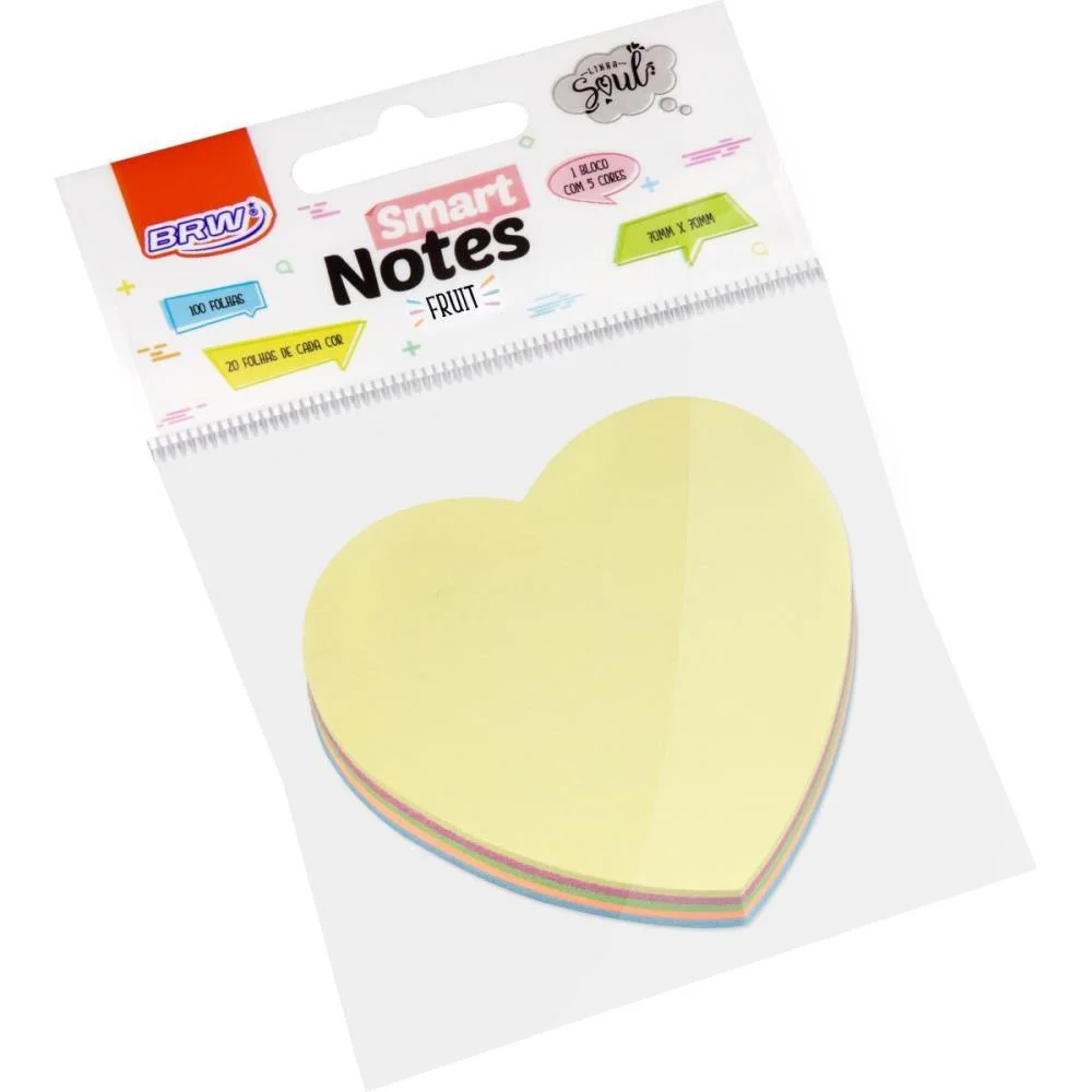BLOCO DE RECADO AUTOADESIVO SMART NOTES CORACAO 70X70 100F BRW (BLISTER)